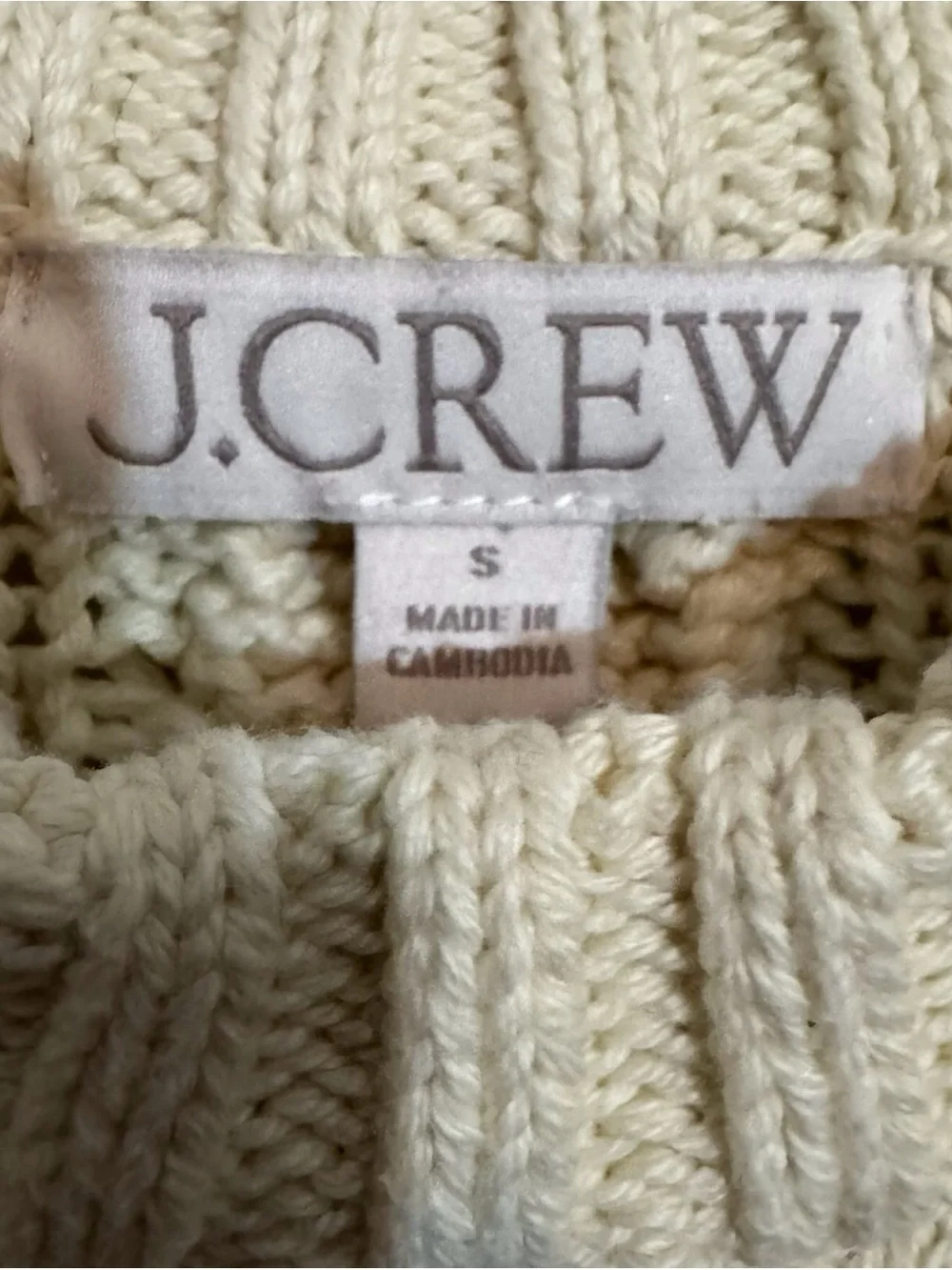 J. Crew Size Small Cream Cable Knit Sweater Cotton Pullover Long Sleeve Stretch